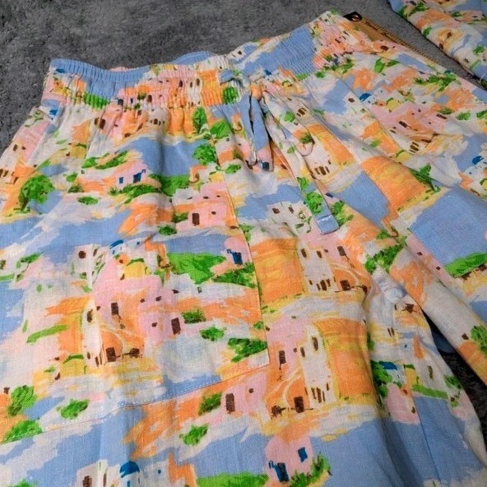Cynthia Rowley Linen Blend 2-Piece Set Matching Top Pants Greek Island Print XS - Picture 12 of 12